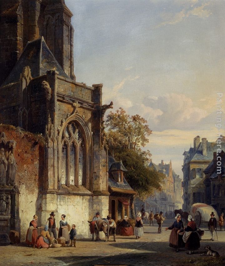 Cornelis Springer Town Square Before A Church A Capriccio